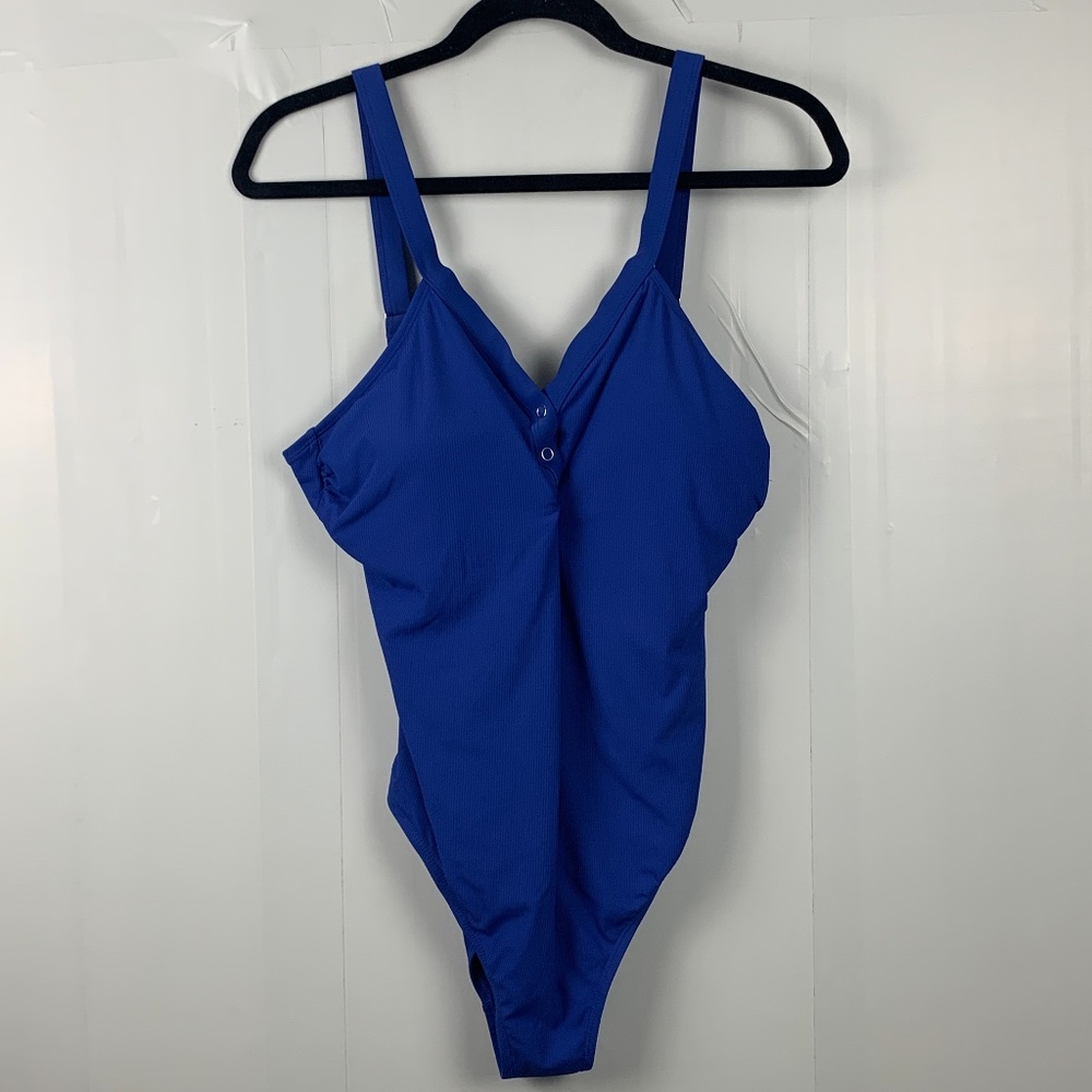 Xhilaration Blue One Piece V Neck Swim Suit